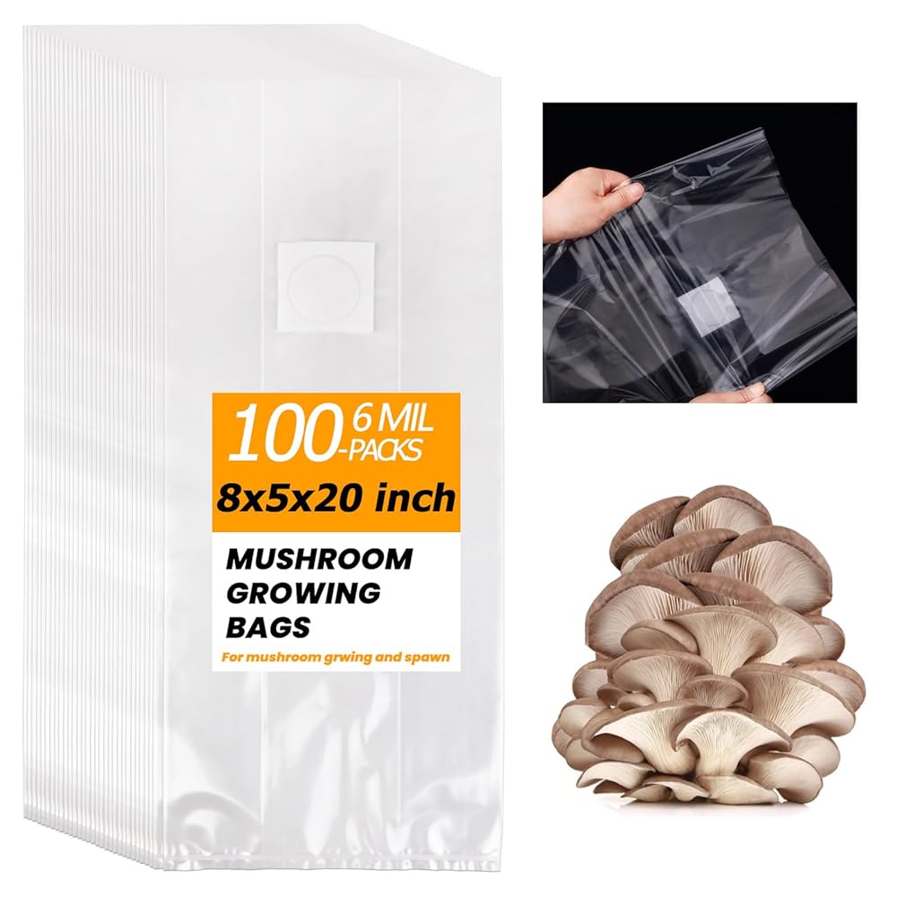 100-Pack Mushroom Cultivation Luggage, 8″×5″×20″ Heavy-Obligation Rising Luggage, 6 Mil Thick Sturdy and Tear-Resistant Planting Package, Excessive-Stress Spawning Luggage with 0.2 Micron Porosity